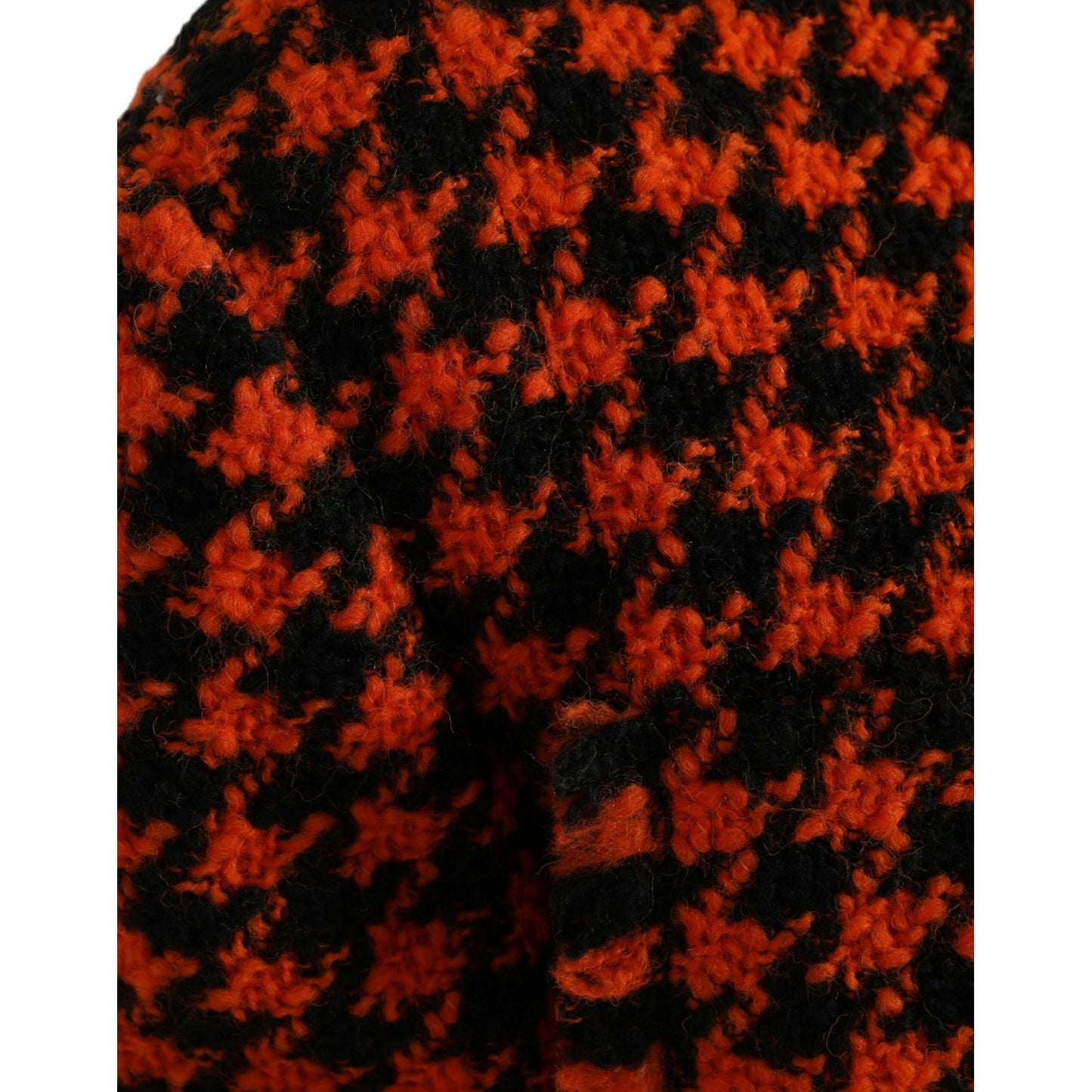 Dolce & Gabbana Elegant Houndstooth Long Coat in Vibrant Orange orange-houndstooth-long-sleeve-coat-jacket