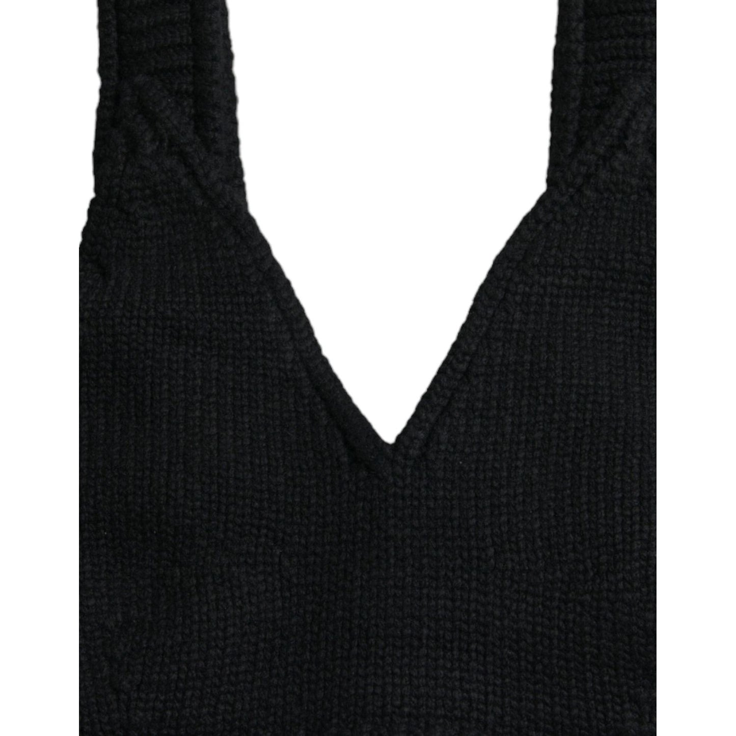 Dolce & Gabbana Elegant Black Cashmere Bustier Crop Top black-cropped-cashmere-v-neck-bustier-top