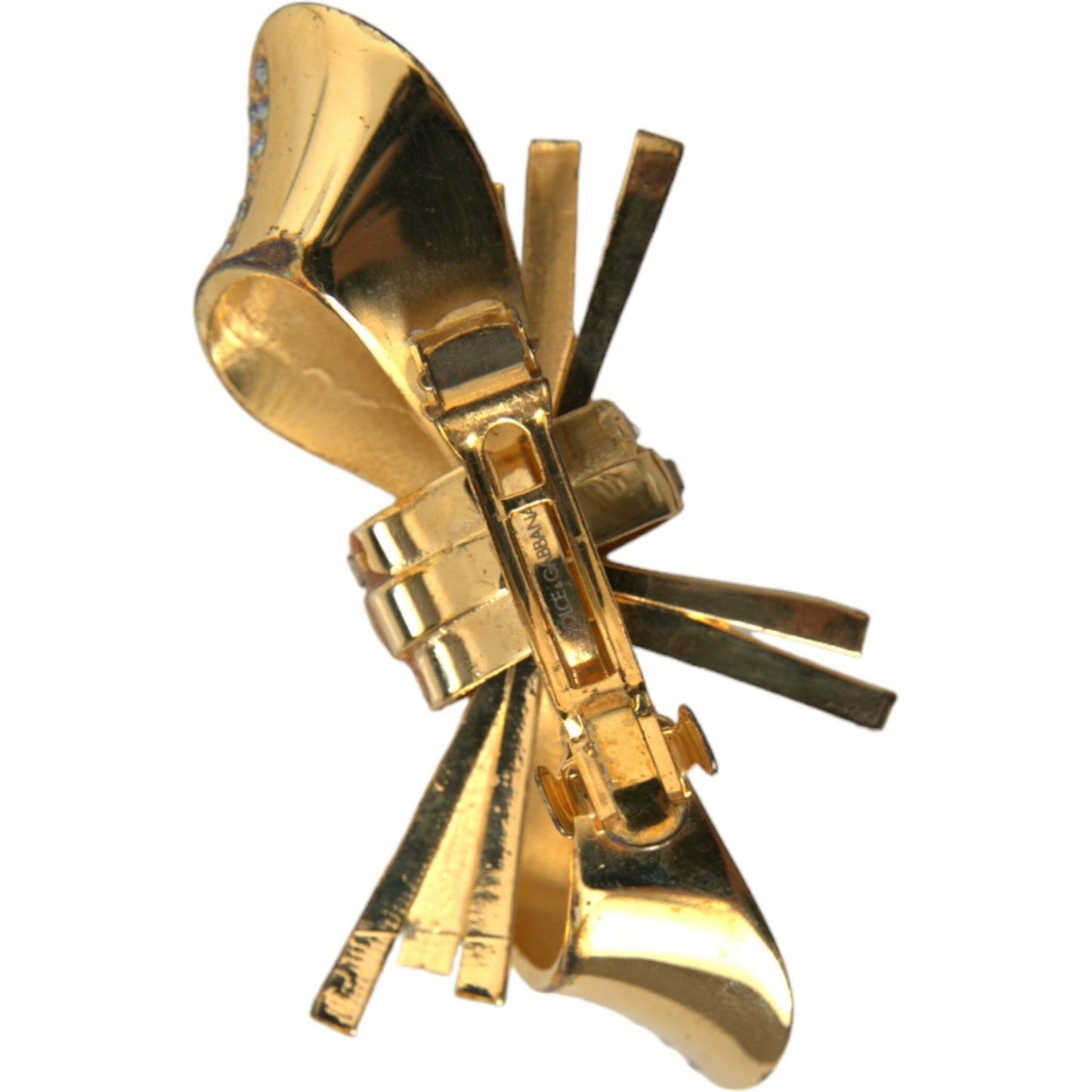 Dolce & Gabbana Gold Tone Brass Bow Crystal Women Hair Clip gold-tone-brass-bow-crystal-women-hair-clip