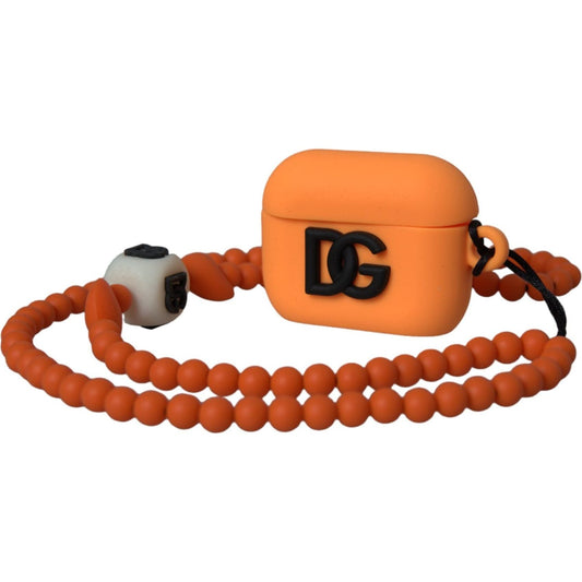 Orange Silicone Rubber Logo Beaded Strap Airpods Case