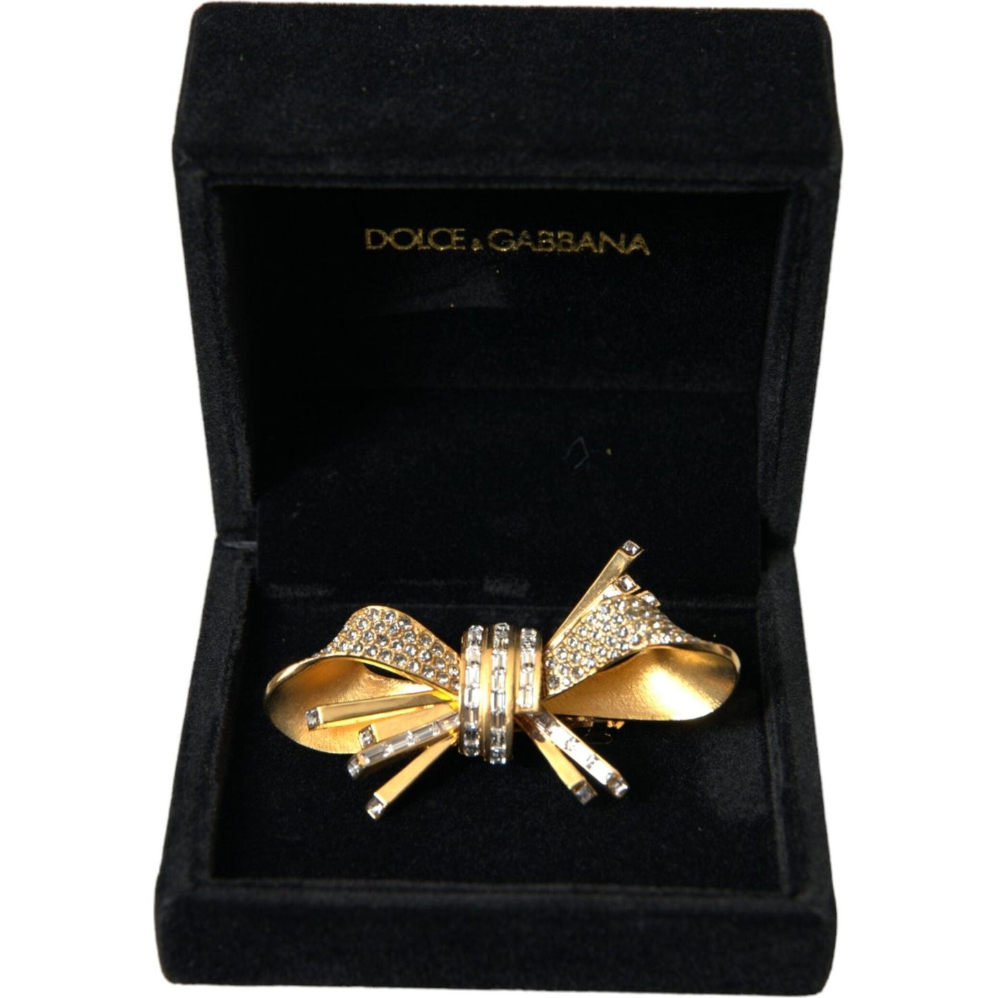 Dolce & Gabbana Gold Tone Brass Bow Crystal Women Hair Clip gold-tone-brass-bow-crystal-women-hair-clip