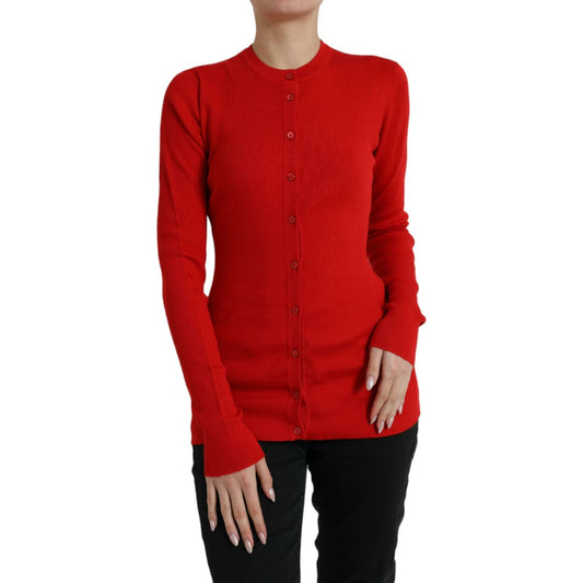 Dolce & Gabbana Elegant Red Cashmere-Silk Cardigan red-cashmere-button-down-cardigan-sweater