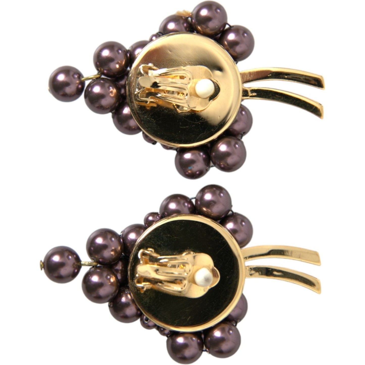 Dolce & Gabbana Purple Grape Pearl Sicily Gold Brass Floral Clip On Earrings purple-grape-pearl-sicily-gold-brass-floral-clip-on-earrings