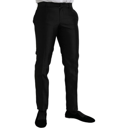 Dolce & Gabbana Black Silk SlimFit Dress Formal Pants black-silk-slimfit-dress-formal-pants