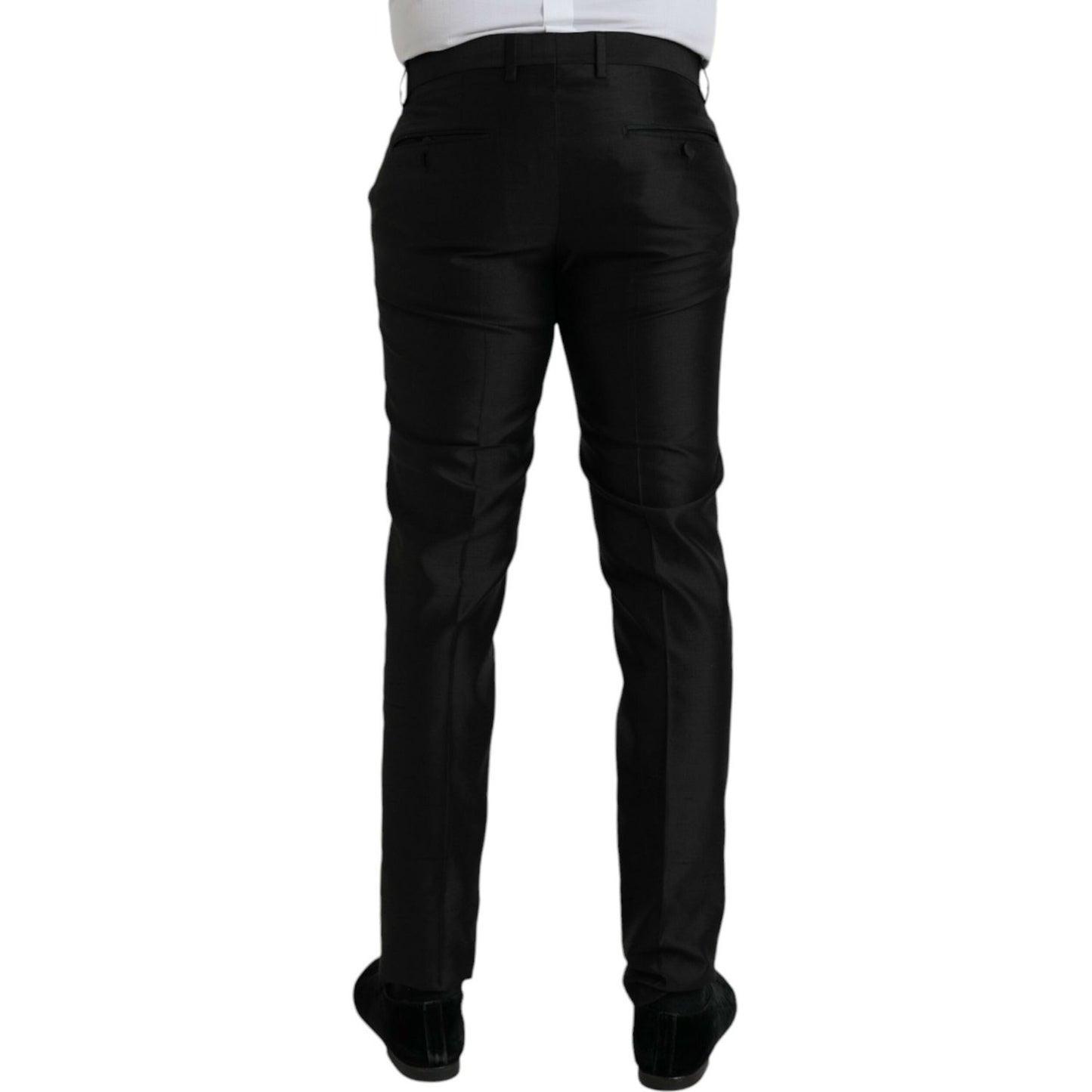 Dolce & Gabbana Black Silk SlimFit Dress Formal Pants black-silk-slimfit-dress-formal-pants