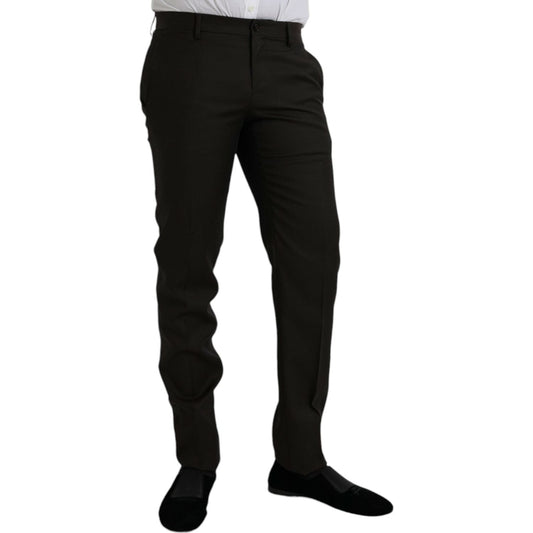 Dolce & Gabbana Dark Brown Wool Slim Fit Formal Pants dark-brown-wool-slim-fit-formal-pants