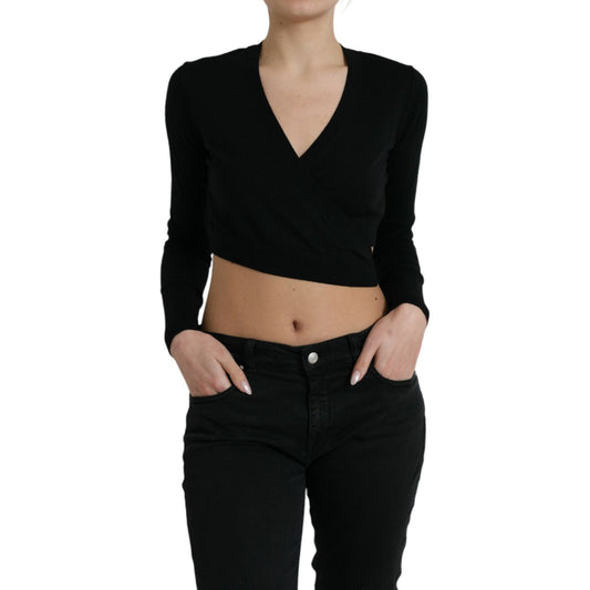 Dolce & Gabbana Elegant Black Virgin Wool Cardigan Sweater black-wool-v-neck-crossed-cardigan-sweater