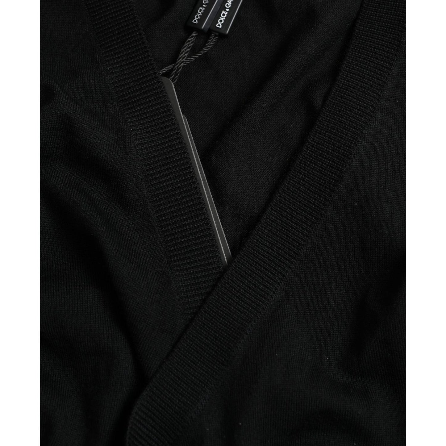 Dolce & Gabbana Elegant Black Virgin Wool Cardigan Sweater black-wool-v-neck-crossed-cardigan-sweater