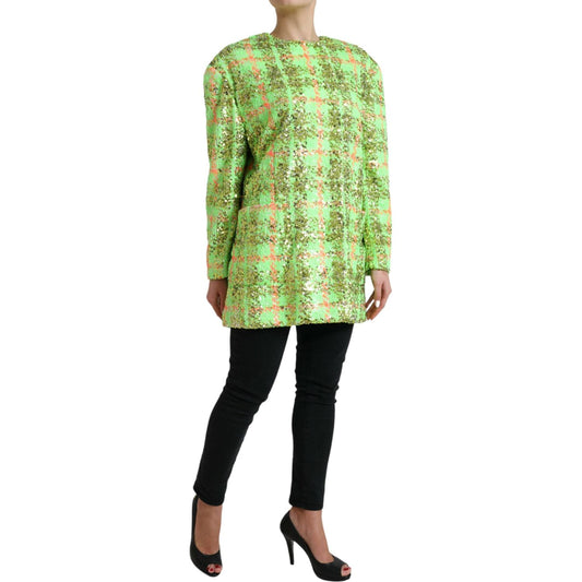 Dolce & Gabbana | Exquisite Sequined Long Coat Jacket in Green| McRichard Designer Brands   