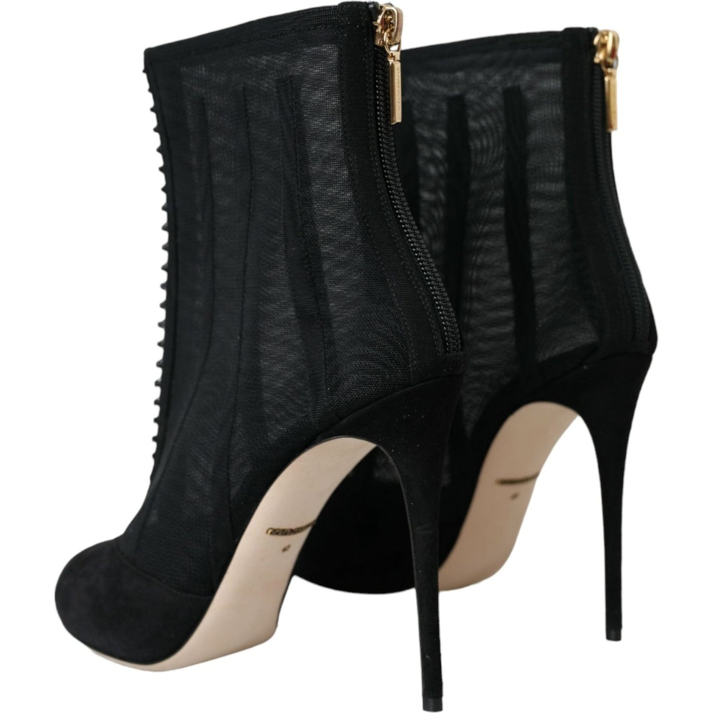 Dolce & Gabbana Black Mesh Stiletto Heels Ankle Boots Shoes black-mesh-stiletto-heels-ankle-boots-shoes