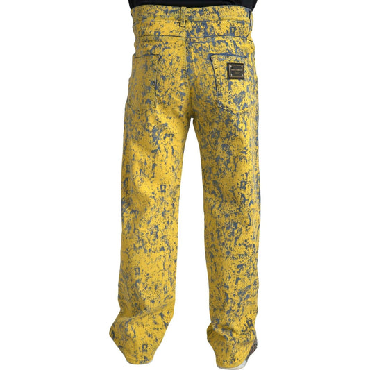 Dolce & Gabbana Italian Designer Straight Denim Jeans yellow-cotton-tie-dye-straight-denim-jeans