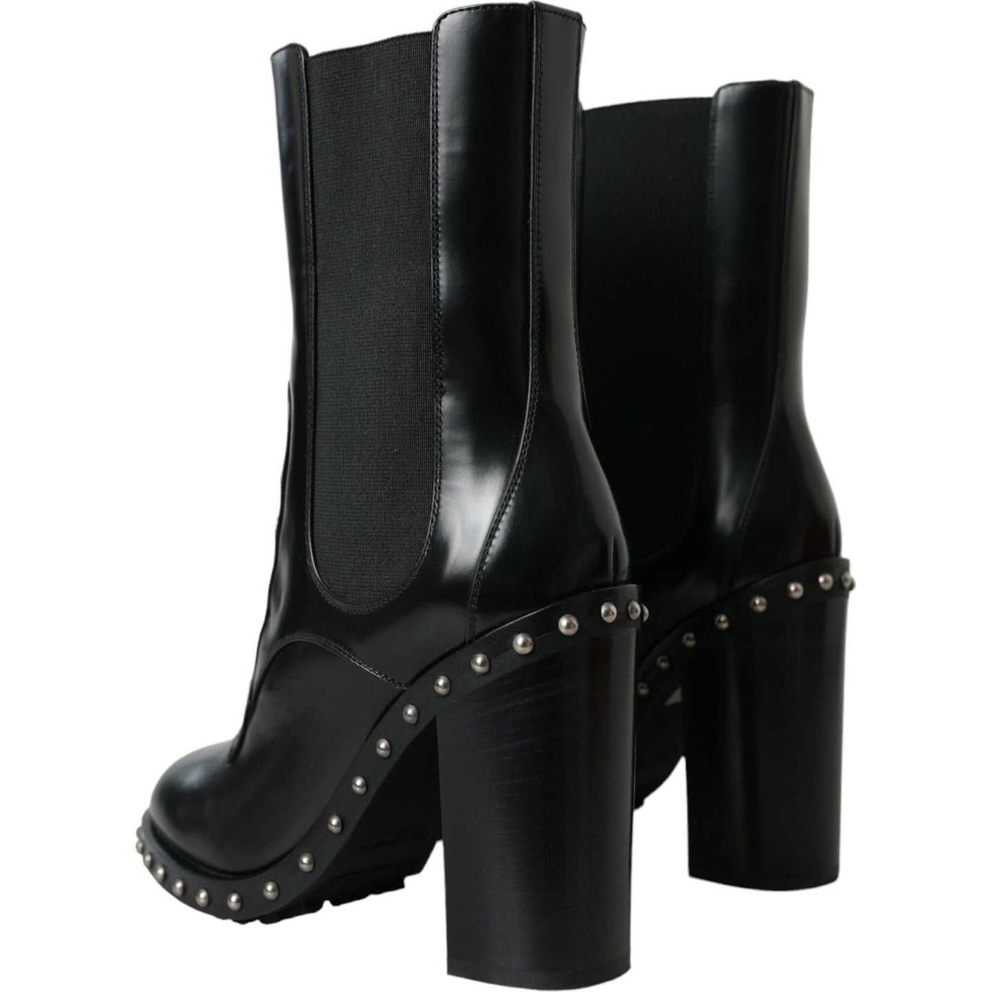 Dolce & Gabbana Black Leather Studded Lace Up Boots Shoes black-leather-studded-lace-up-boots-shoes