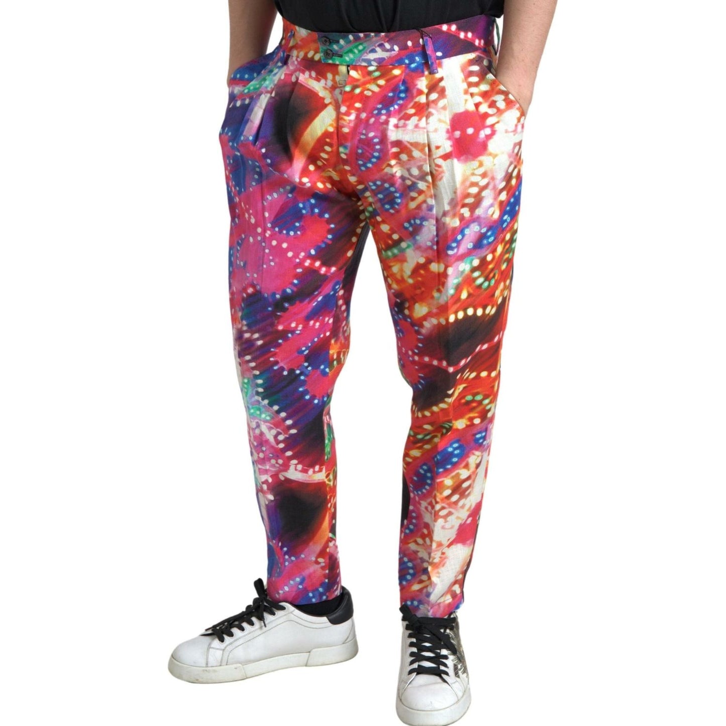 Dolce & Gabbana Multicolor Linen Chino Pants - Italian Elegance multicolor-printed-linen-men-trouser-pants