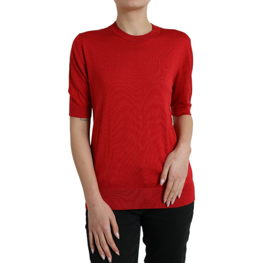 Dolce & Gabbana Silk Red Crew Neck Top red-silk-crew-neck-short-sleeves-t-shirt-top