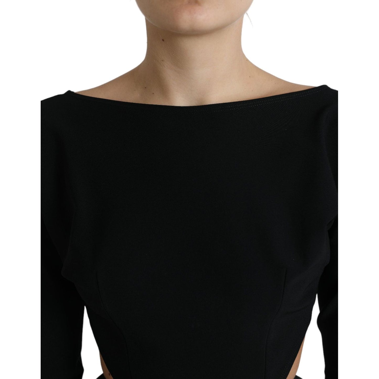 Dolce & Gabbana Elegant Cut Out A-Line Mini Dress black-viscose-cut-out-a-line-long-sleeves-mini-dress