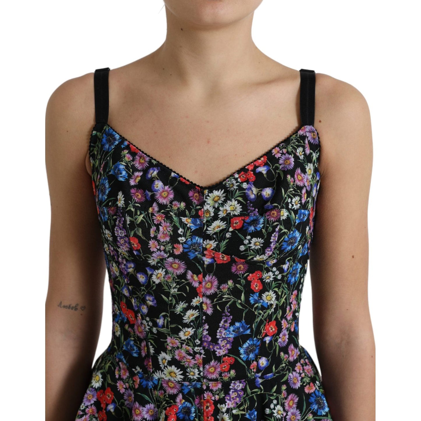 Dolce & Gabbana Elegant Floral A-Line Mini Dress black-polyester-floral-a-line-sleeveless-mini-dress