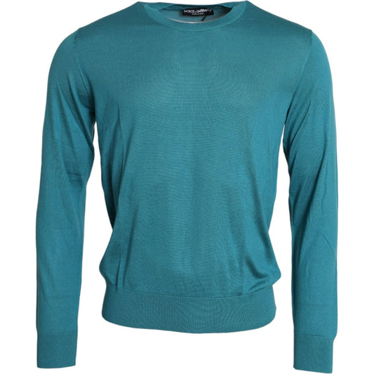 Dolce & Gabbana Elegant Silk Crew Neck Pullover Sweater blue-silk-crew-neck-pullover-sweater