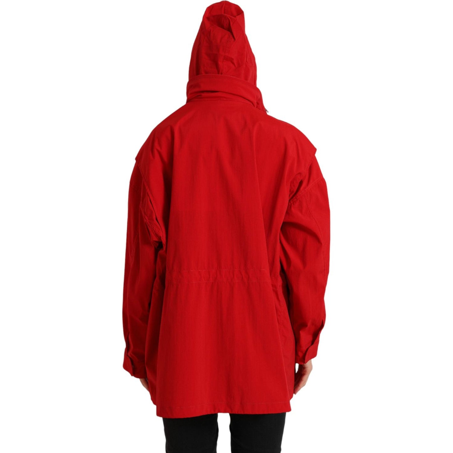 Dolce & Gabbana Elegant Red Long Sleeve Jacket red-polyester-hooded-button-rain-coat-jacket