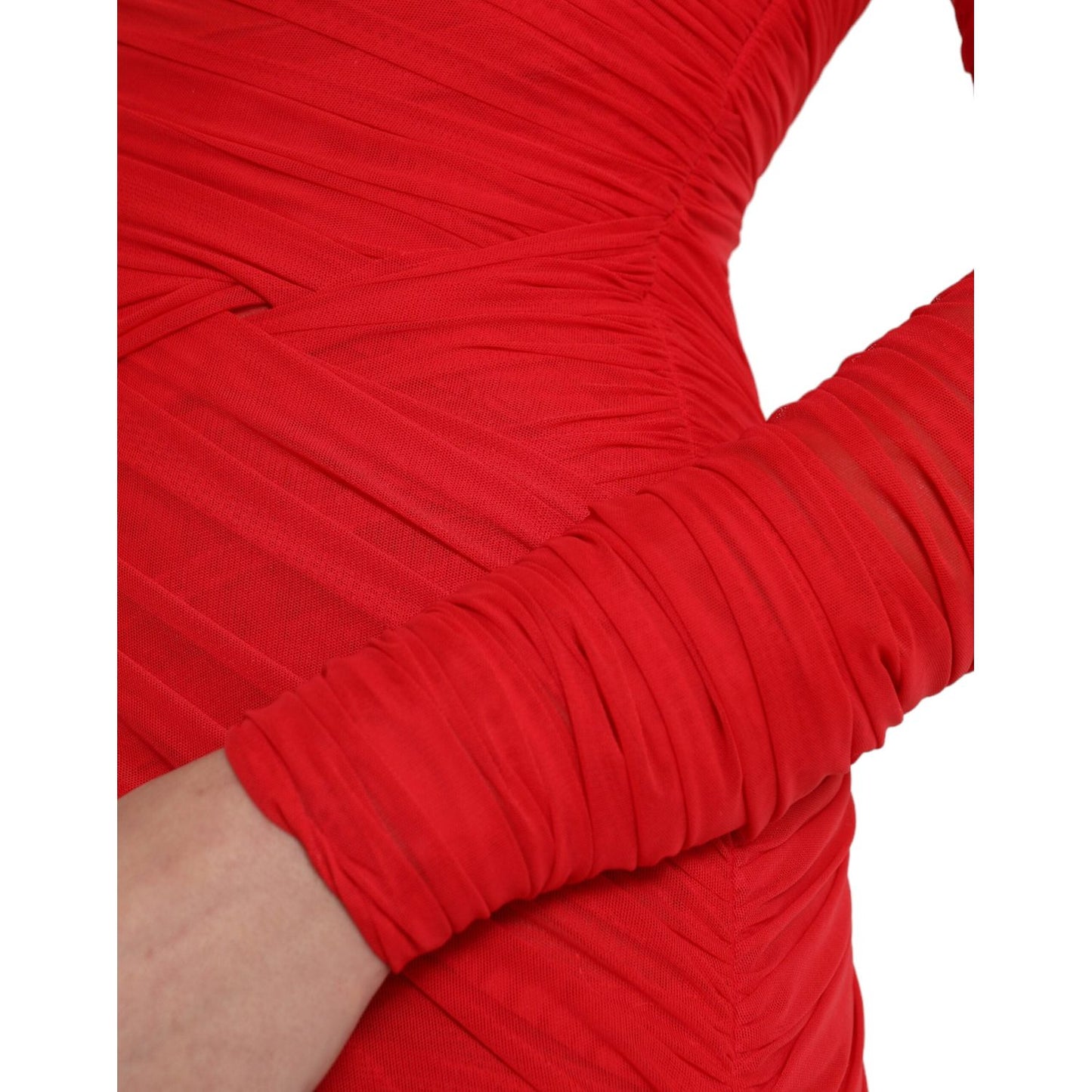Dolce & Gabbana Radiant Red Stretch Satin Midi Dress red-nylon-stretch-cut-out-midi-dress