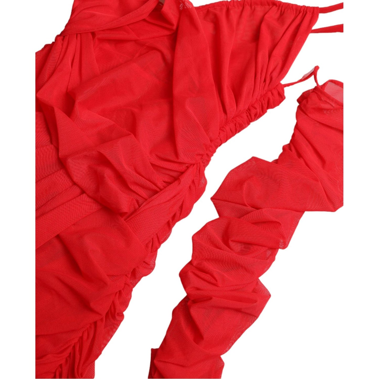 Dolce & Gabbana Radiant Red Stretch Satin Midi Dress red-nylon-stretch-cut-out-midi-dress
