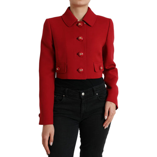 Dolce & Gabbana Red Virgin Wool Cropped Jacket red-wool-cropped-short-button-coat-jacket