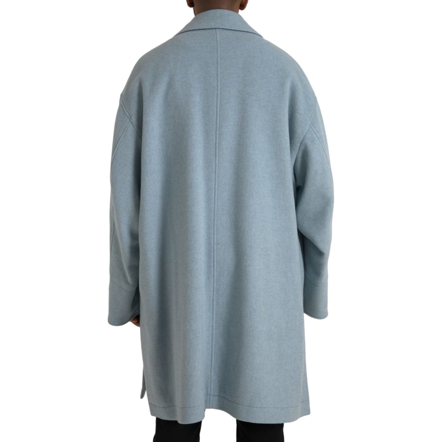 Dolce & Gabbana Light Blue Wool Button Trench Coat Jacket light-blue-wool-button-trench-coat-jacket