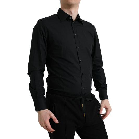 Dolce & Gabbana Sleek Black Slim Fit Italian Dress Shirt black-cotton-men-formal-gold-dress-shirt