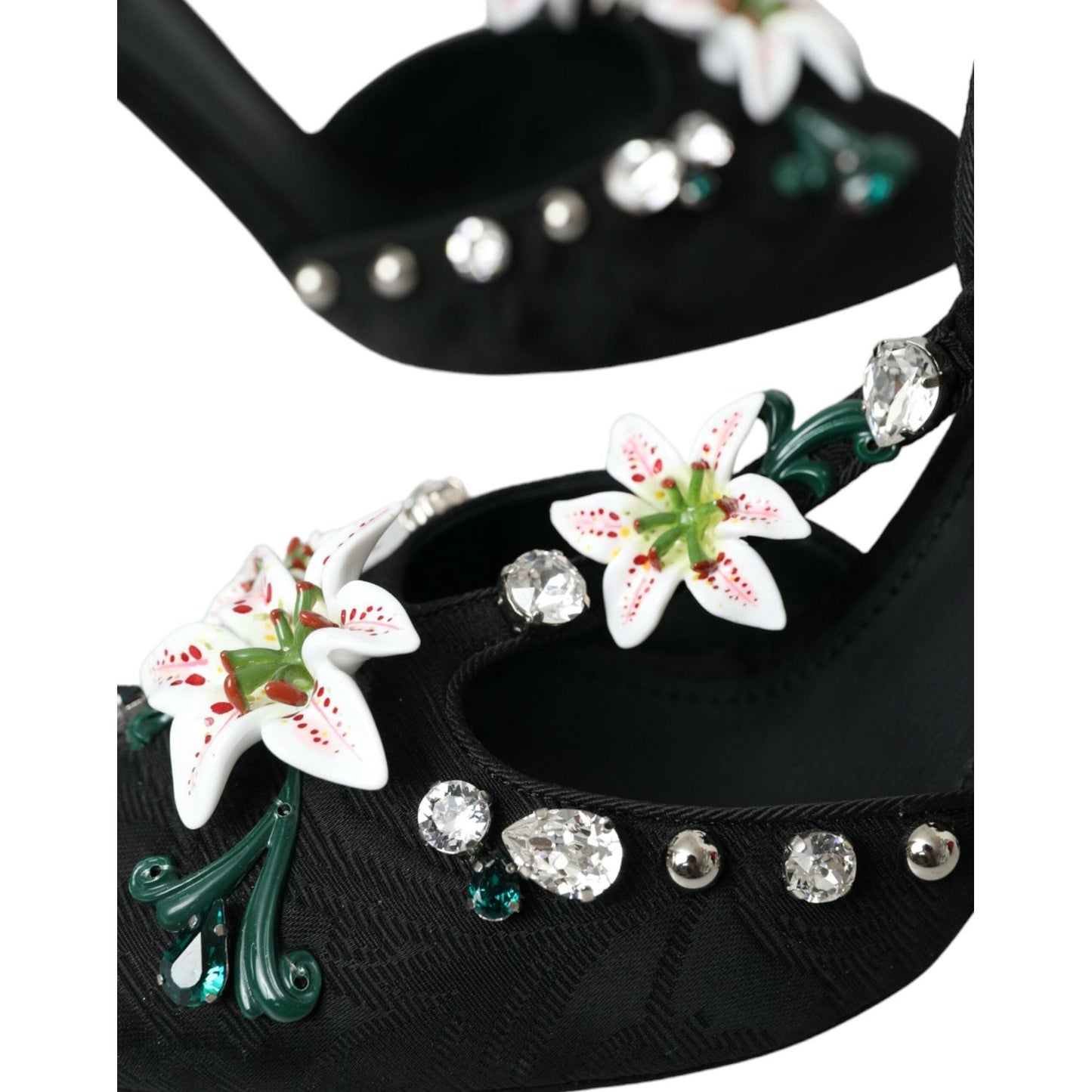 Dolce & Gabbana Black Lilies Crystal Heels Pumps Shoes black-lilies-crystal-heels-pumps-shoes