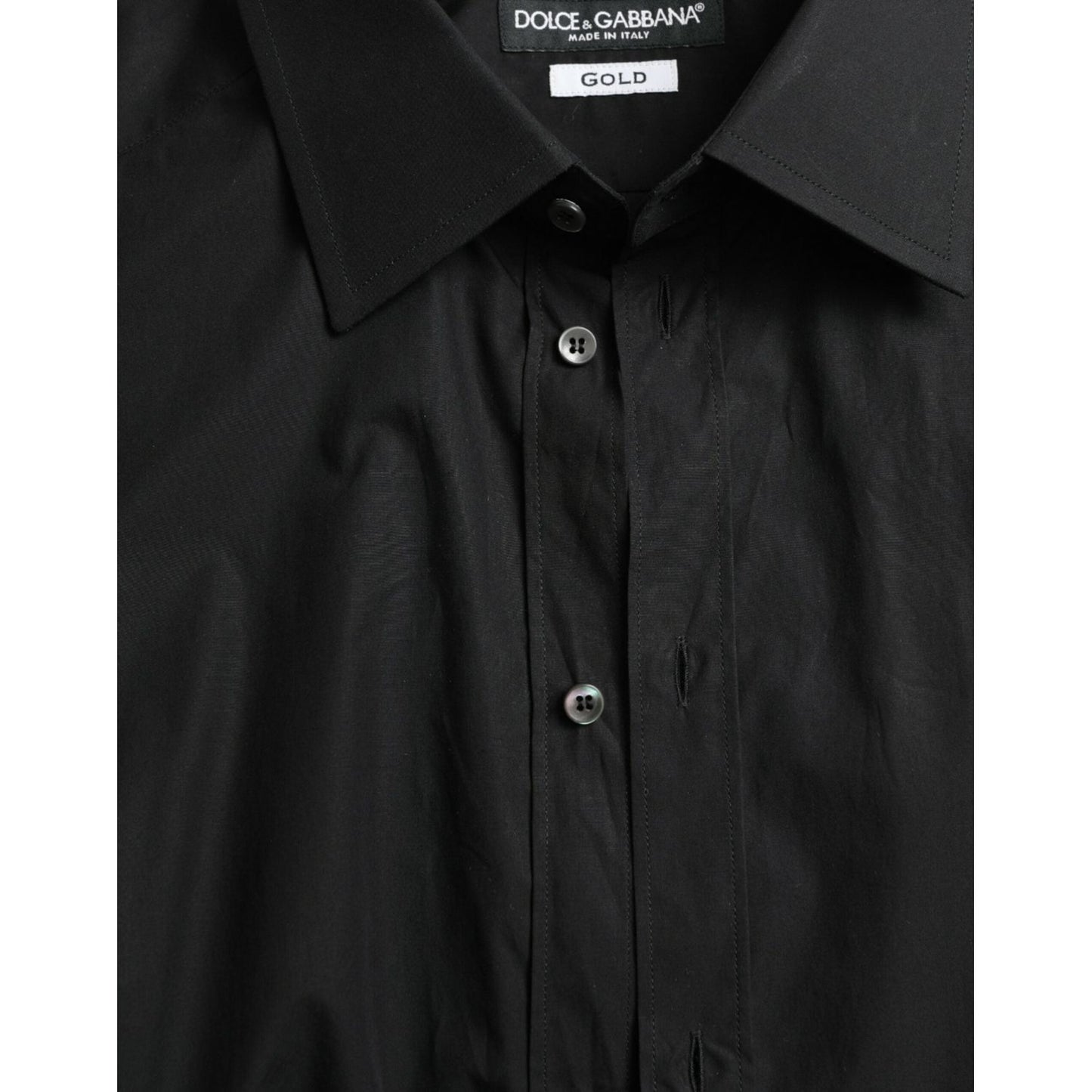 Dolce & Gabbana Sleek Black Slim Fit Italian Dress Shirt black-cotton-men-formal-gold-dress-shirt