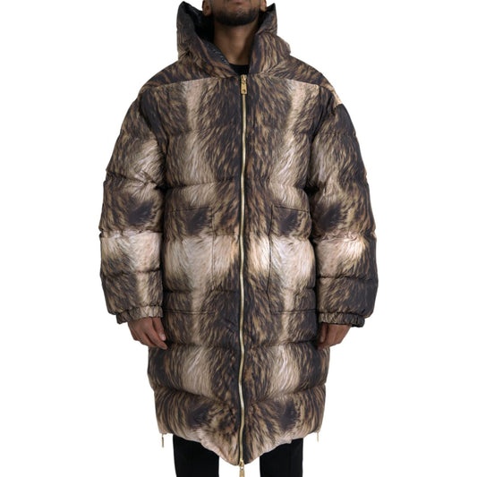 Parka Brown Full Zip Hooded Long Coat Jacket