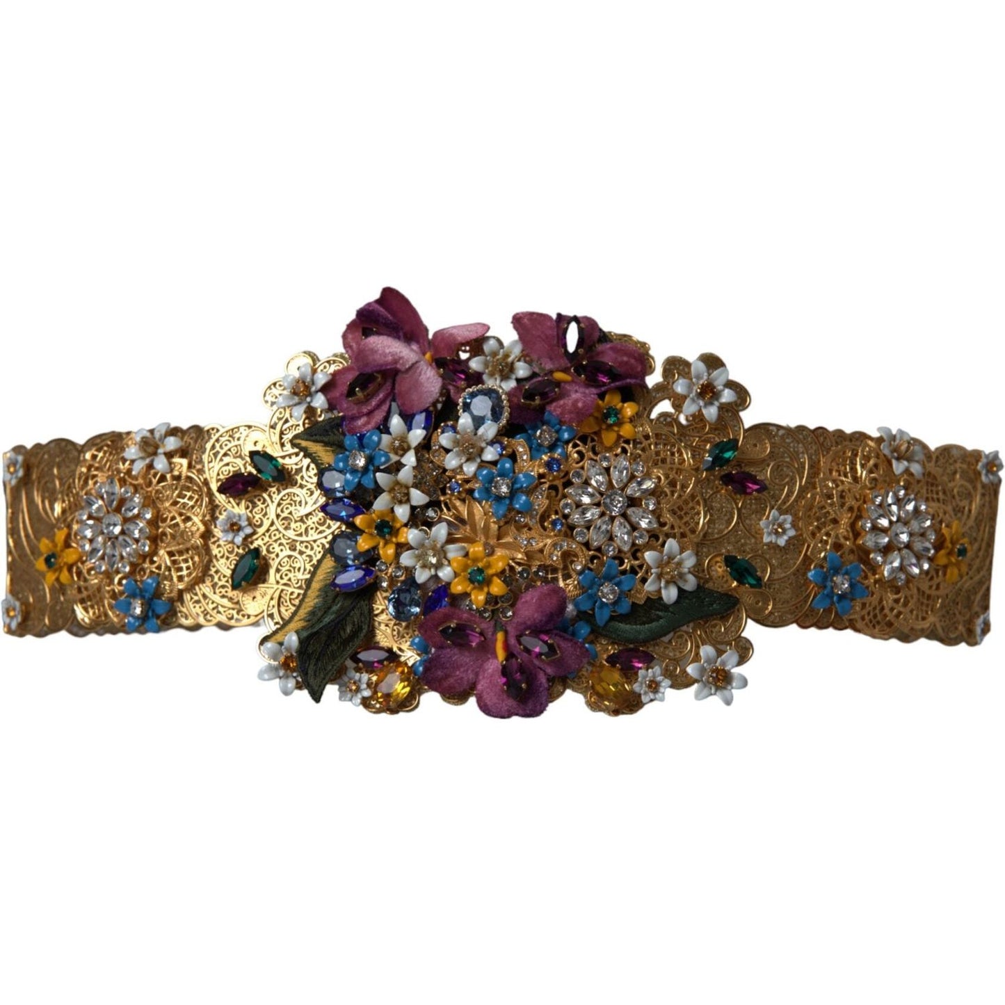 Multicolor Embellished Floral Crystal Wide Waist Belt