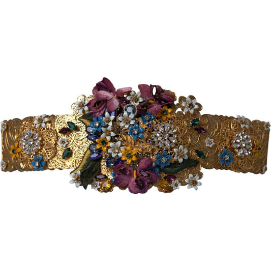 Multicolor Embellished Floral Crystal Wide Waist Belt