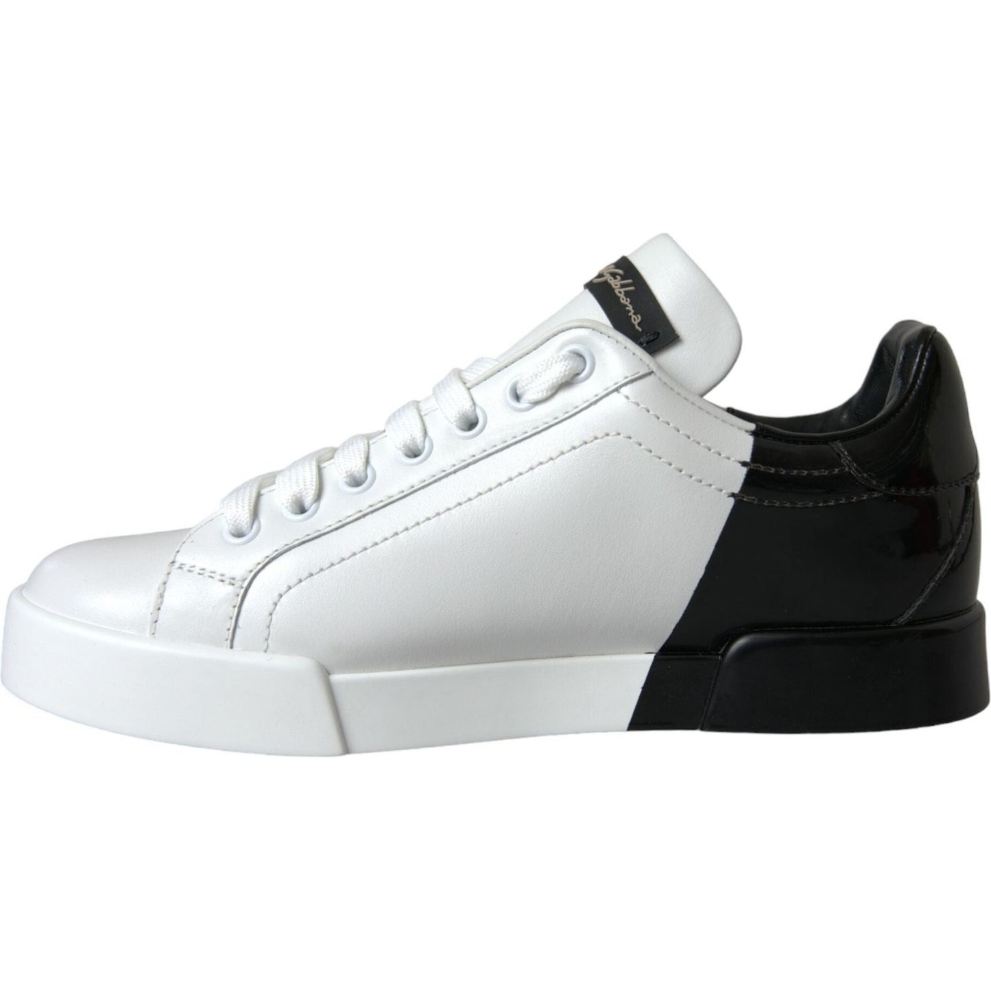Dolce & Gabbana White Black Portofino Low Top Leather Sneakers Shoes white-black-portofino-low-top-leather-sneakers-shoes