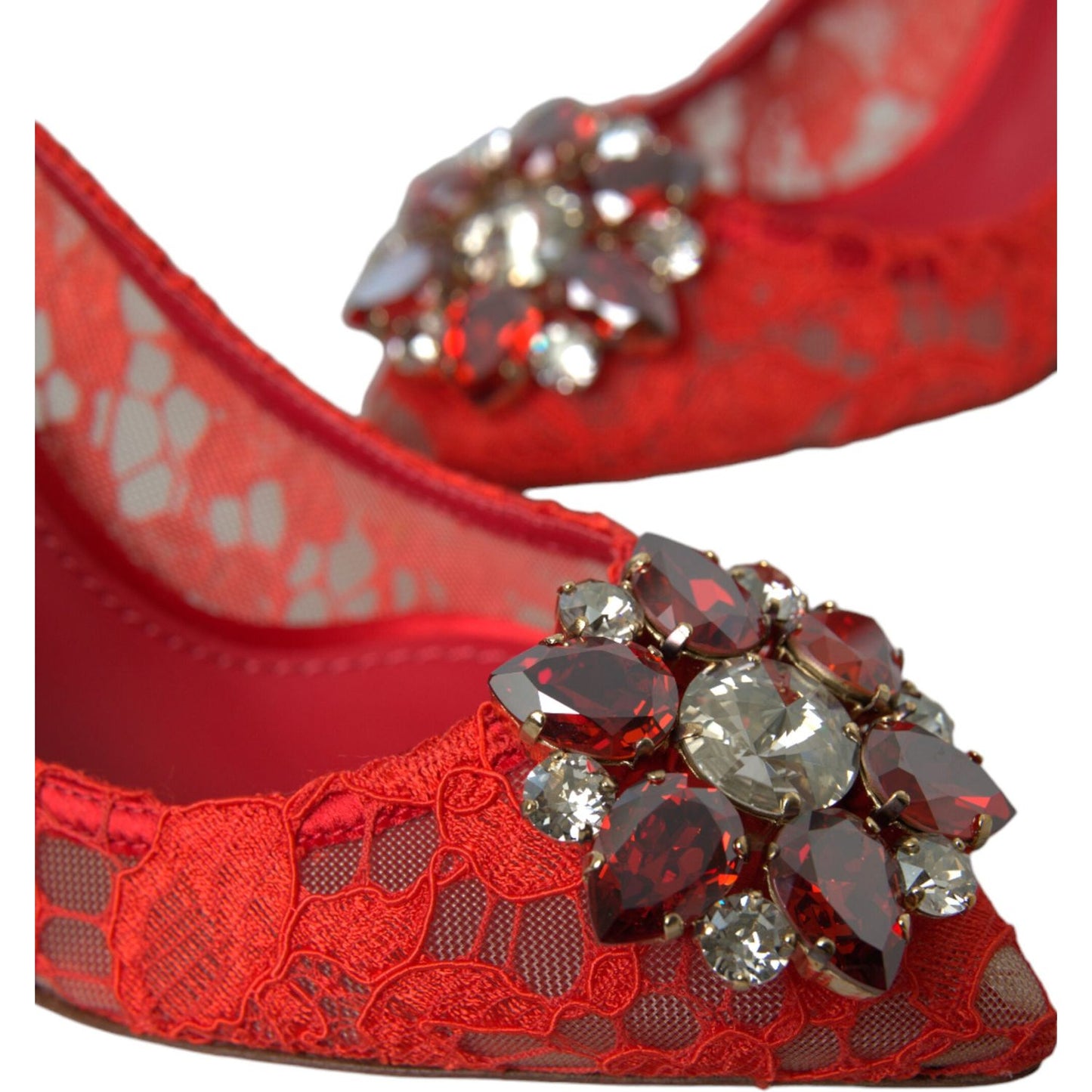 Dolce & Gabbana Exquisite Crystal-Embellished Red Lace Heels red-taormina-lace-crystal-heels-pumps-shoes-1