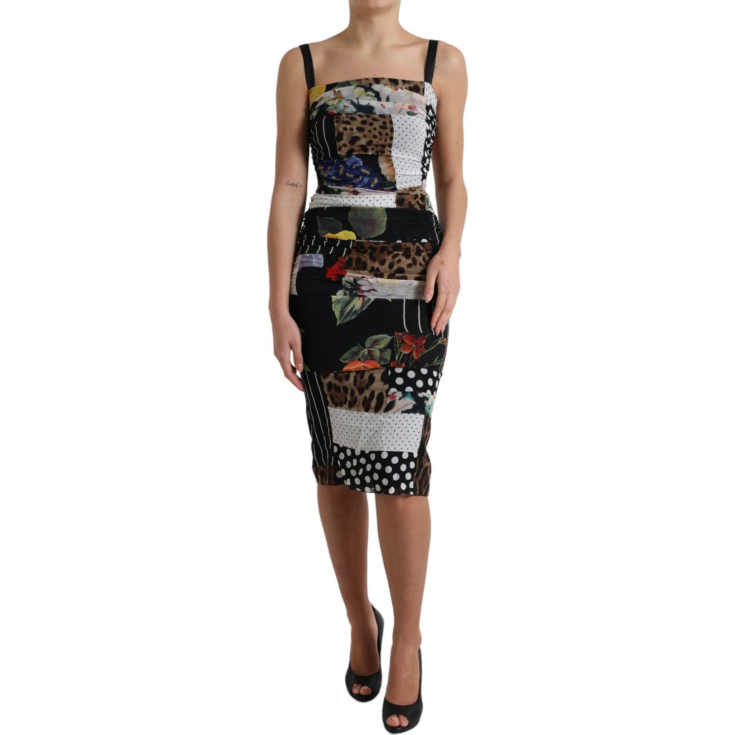 Dolce & Gabbana Elegant Patchwork Silk Midi Dress multicolor-patchwork-midi-floral-leopard-bodycon-dress