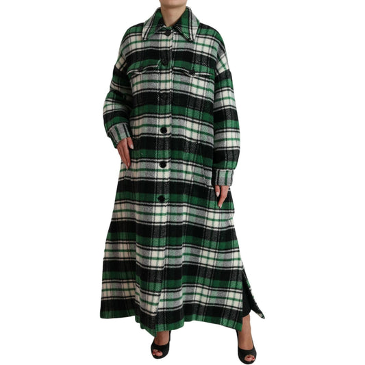 Dolce & Gabbana Elegant Green Plaid Long Coat green-plaid-long-sleeve-casual-coat-jacket