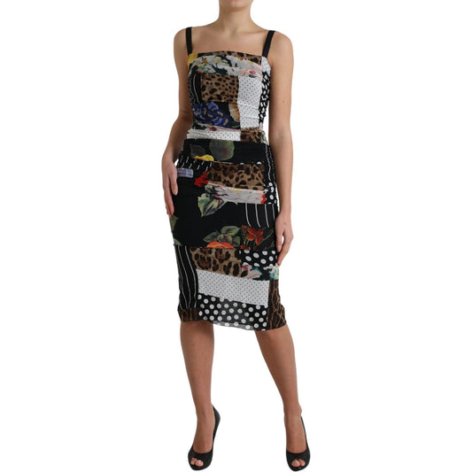Dolce & Gabbana Elegant Patchwork Silk Midi Dress multicolor-patchwork-midi-floral-leopard-bodycon-dress