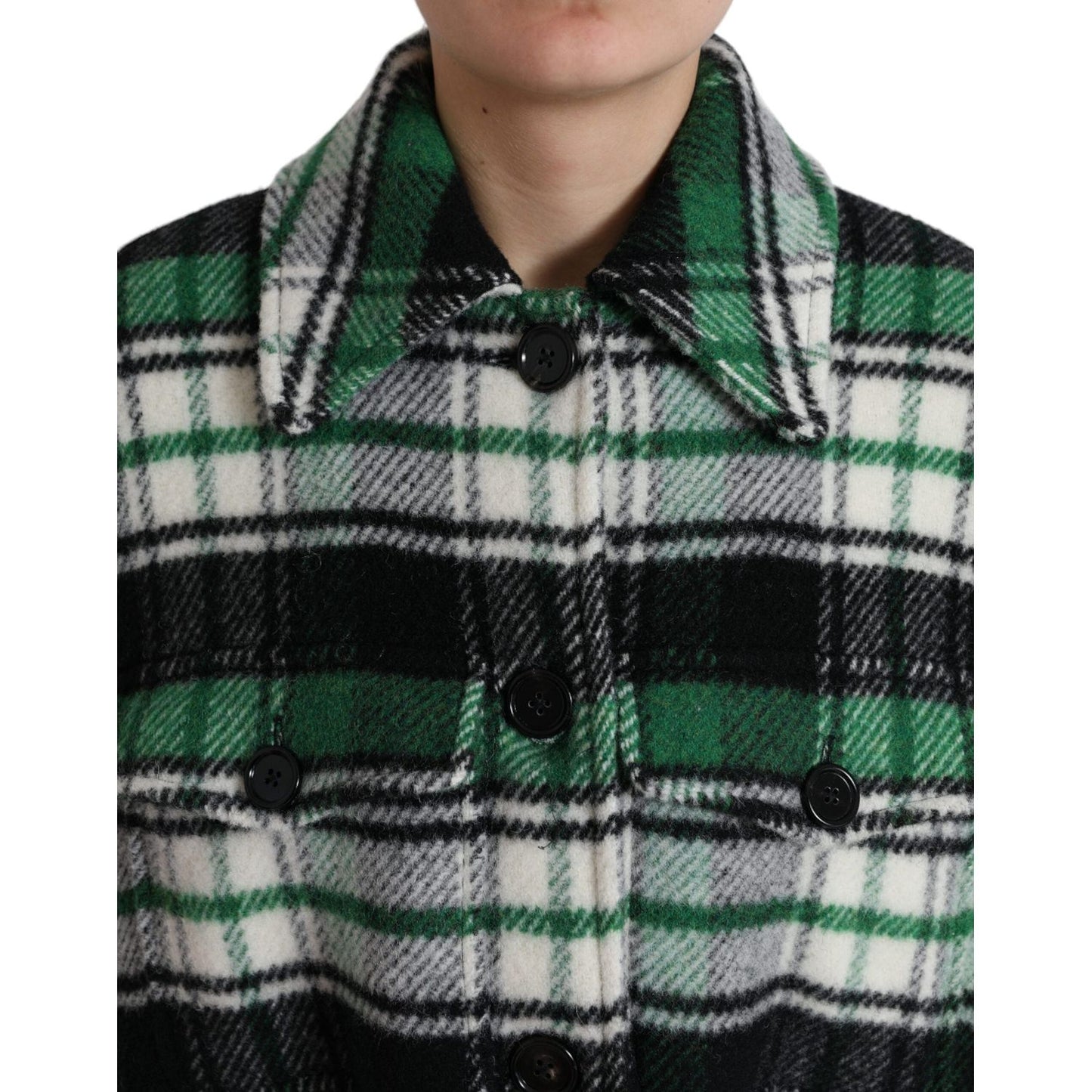 Dolce & Gabbana Elegant Green Plaid Long Coat green-plaid-long-sleeve-casual-coat-jacket