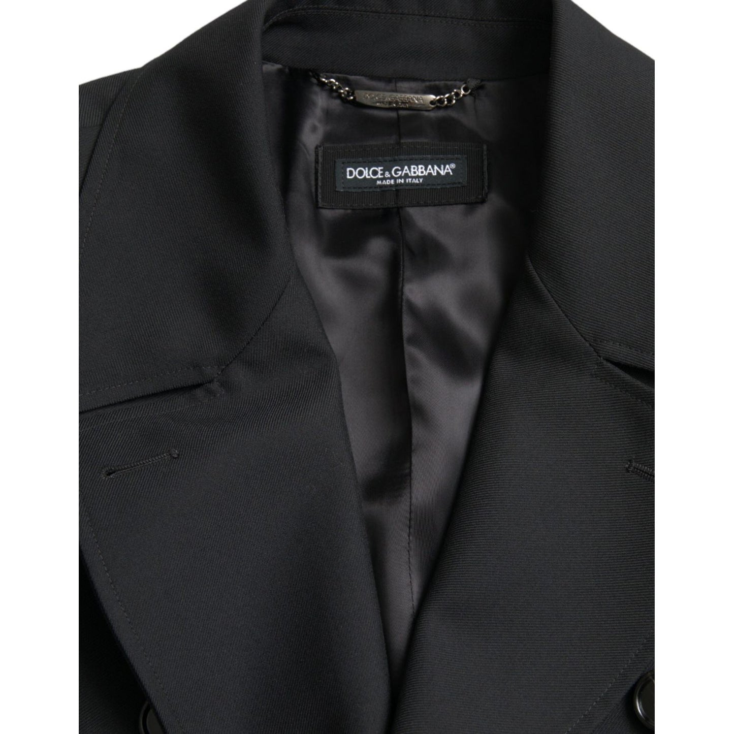 Dolce & Gabbana Black Double Breasted Trench Coat Jacket black-double-breasted-trench-coat-jacket