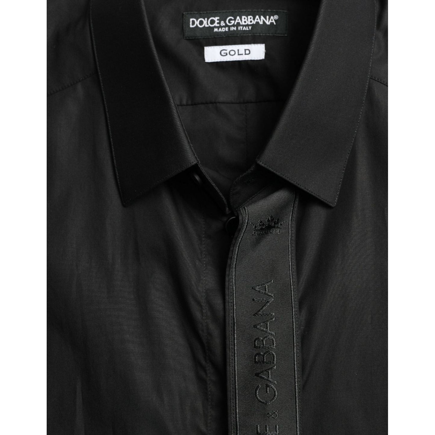 Dolce & Gabbana Elegant Black Slim Fit Dress Shirt black-cotton-logo-formal-gold-dress-shirt