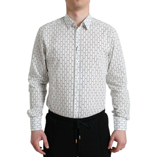 Dolce & Gabbana | White Patterned Men GOLD Formal Dress Shirt| McRichard Designer Brands   