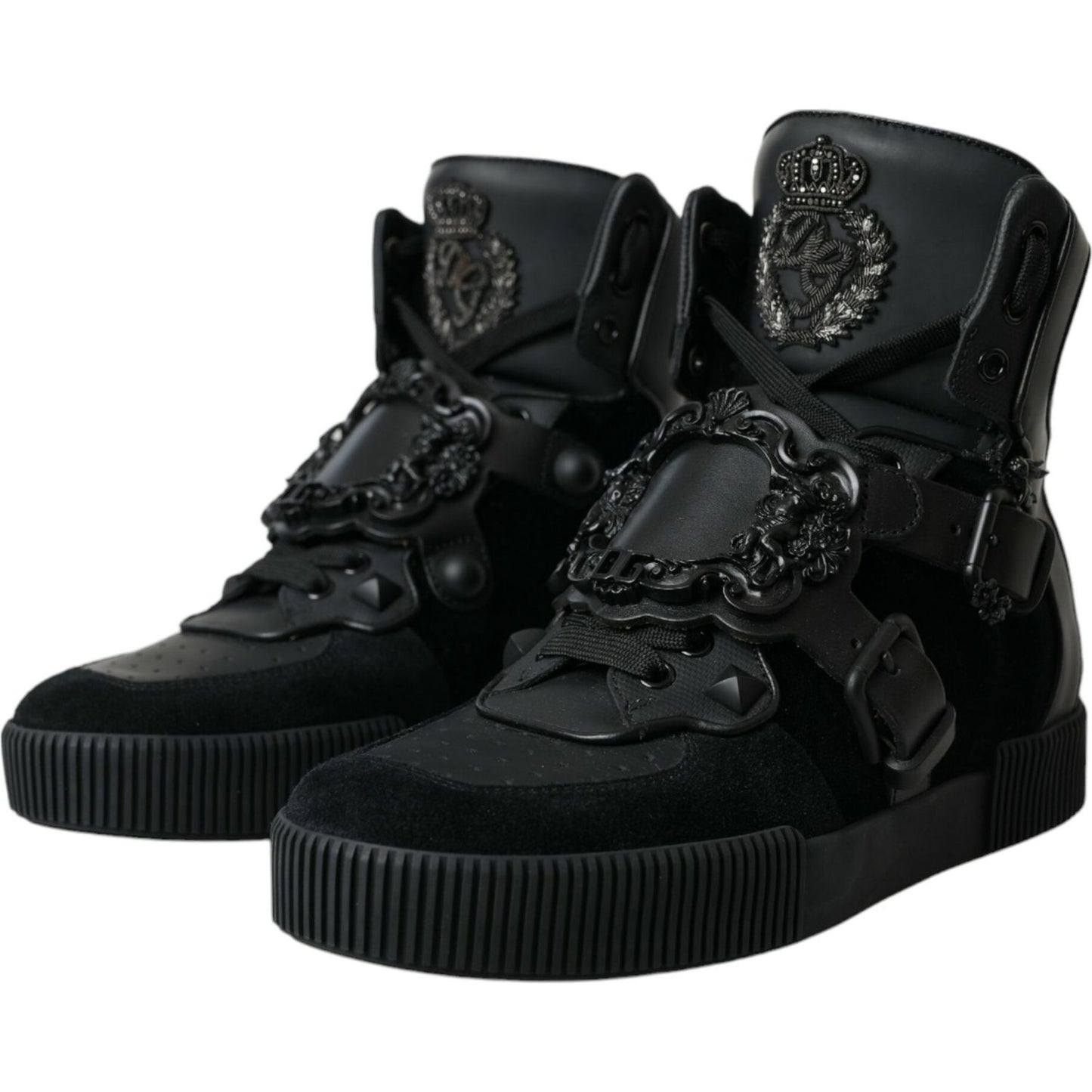 Dolce & Gabbana Black Logo Leather Miami High Top Sneakers Shoes black-logo-leather-miami-high-top-sneakers-shoes