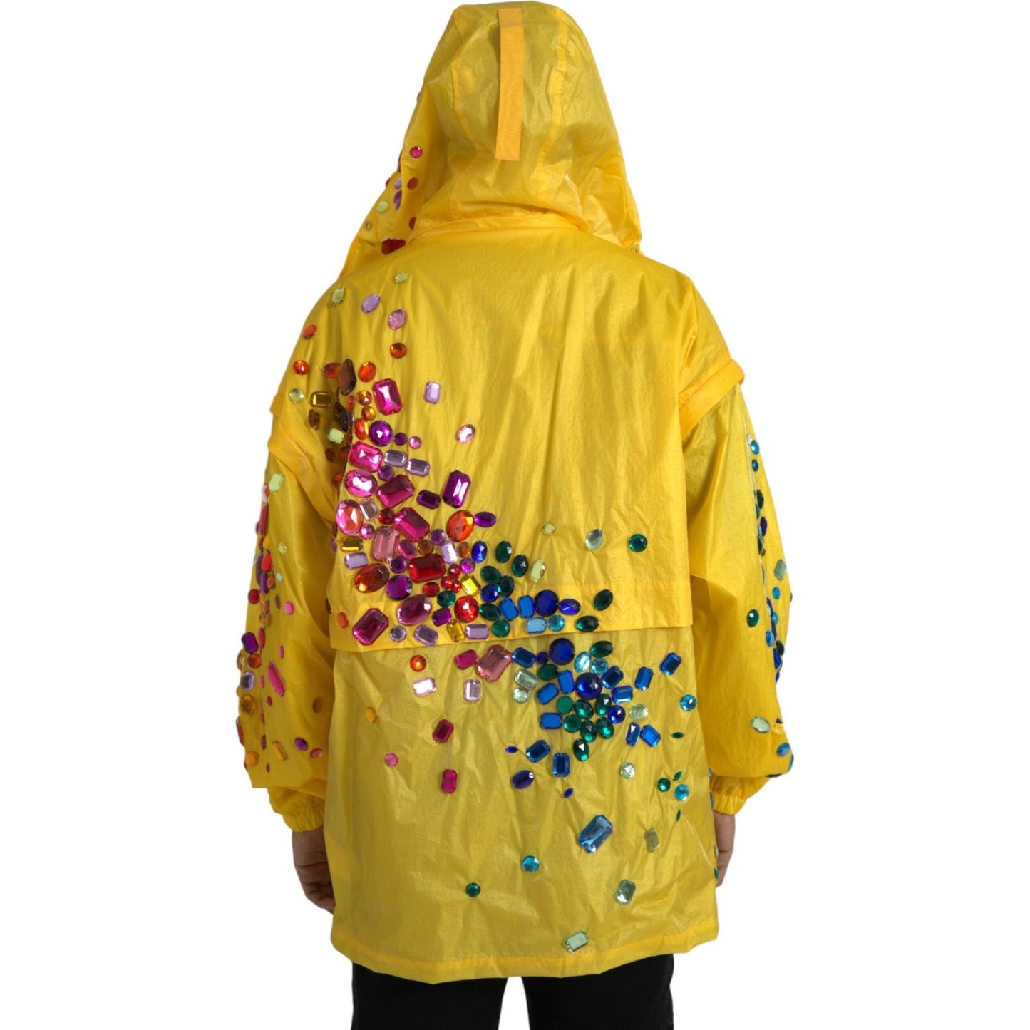 Dolce & Gabbana Yellow Crystal Embellished Hooded Jacket yellow-crystal-embellished-hooded-jacket
