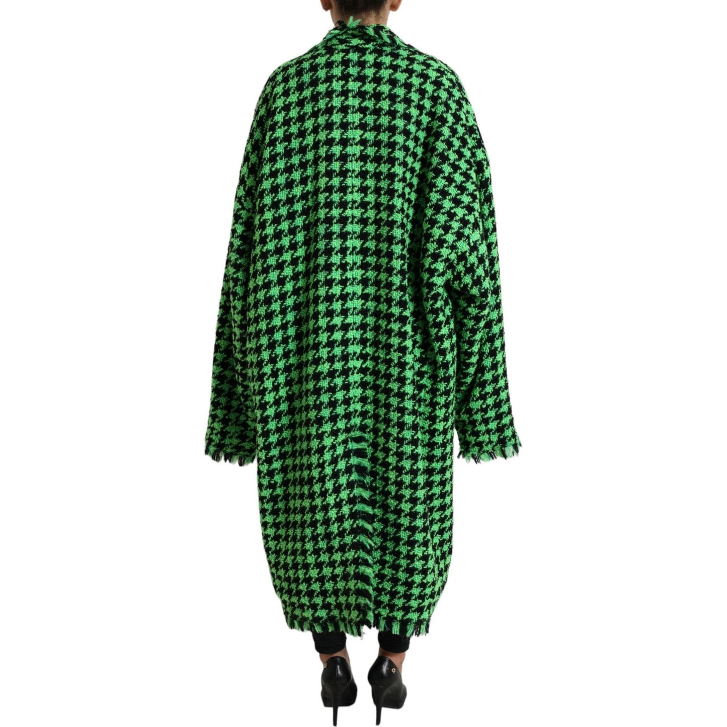 Dolce & Gabbana | Elegant Green Houndstooth Trench Coat| McRichard Designer Brands   