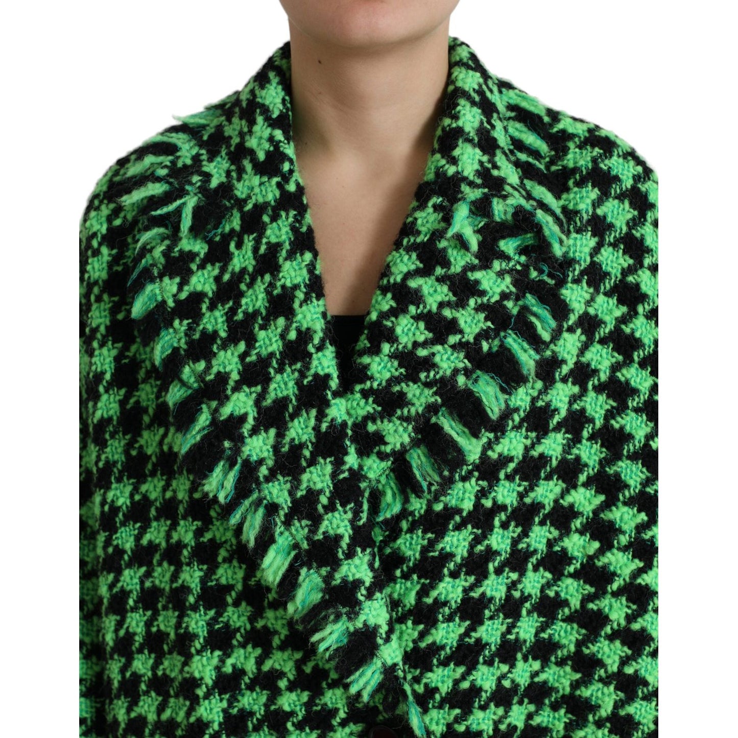 Dolce & Gabbana Elegant Green Houndstooth Trench Coat green-houndstooth-full-sleeve-long-coat-jacket