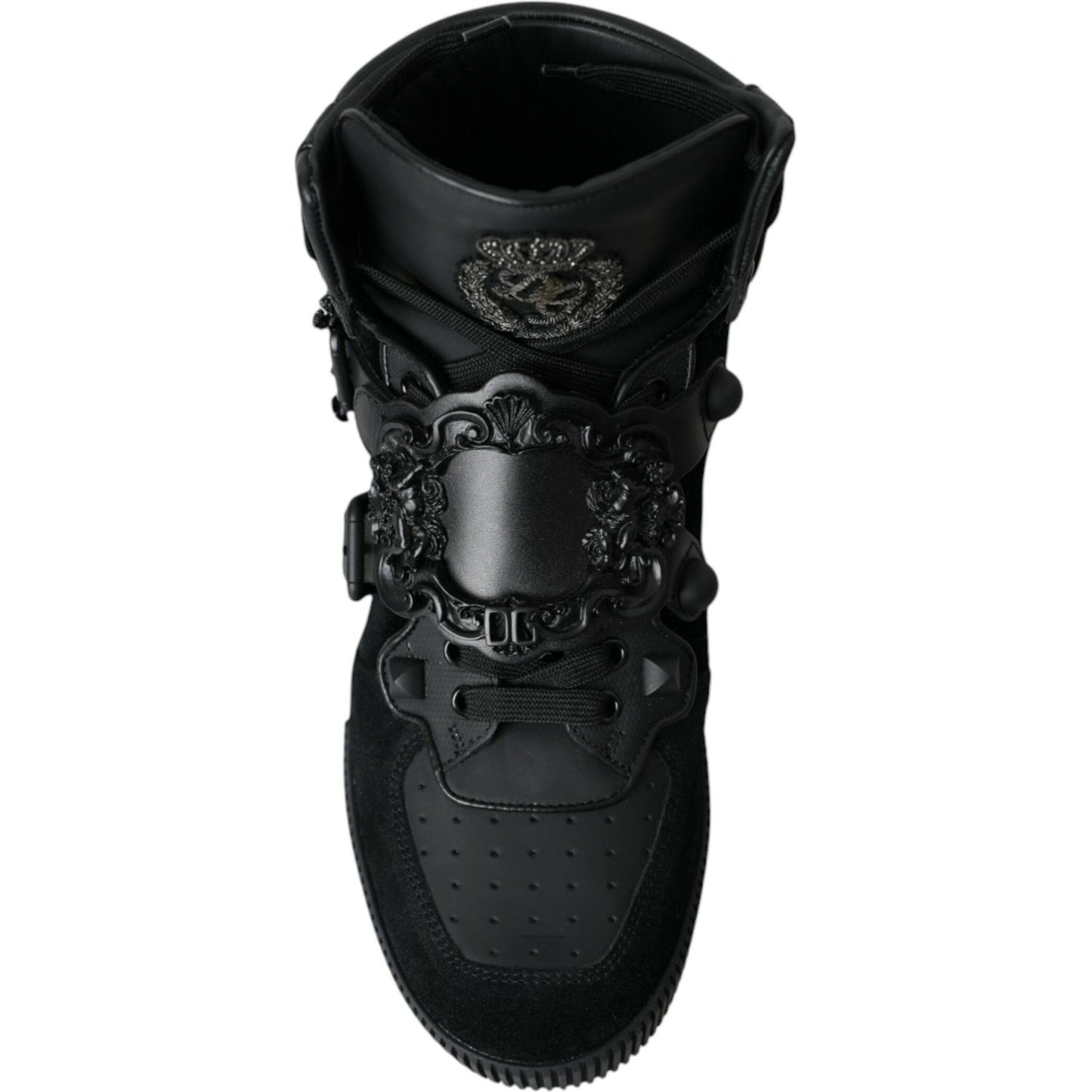 Dolce & Gabbana Black Logo Leather Miami High Top Sneakers Shoes black-logo-leather-miami-high-top-sneakers-shoes