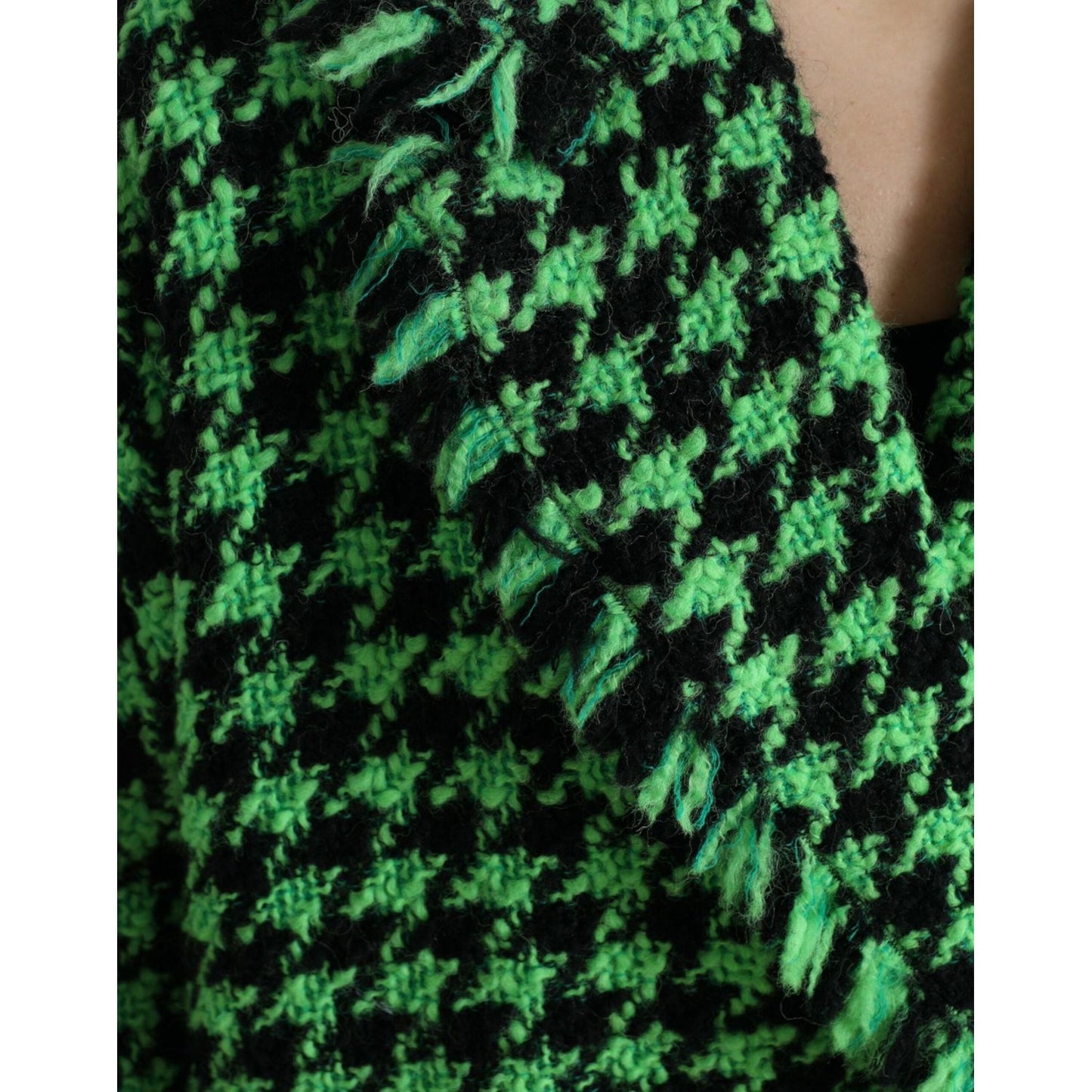 Dolce & Gabbana | Elegant Green Houndstooth Trench Coat| McRichard Designer Brands   