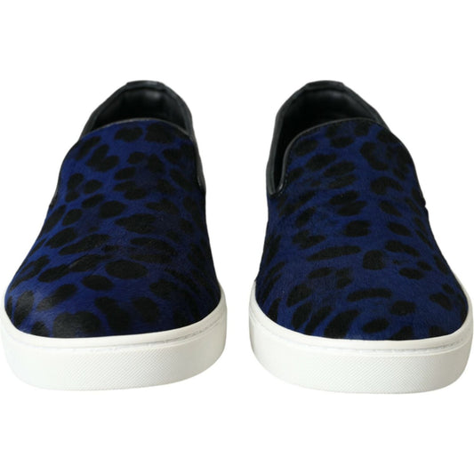Dolce & Gabbana Blue Calfskin Hair Leopard Sneakers Shoes blue-calfskin-hair-leopard-sneakers-shoes