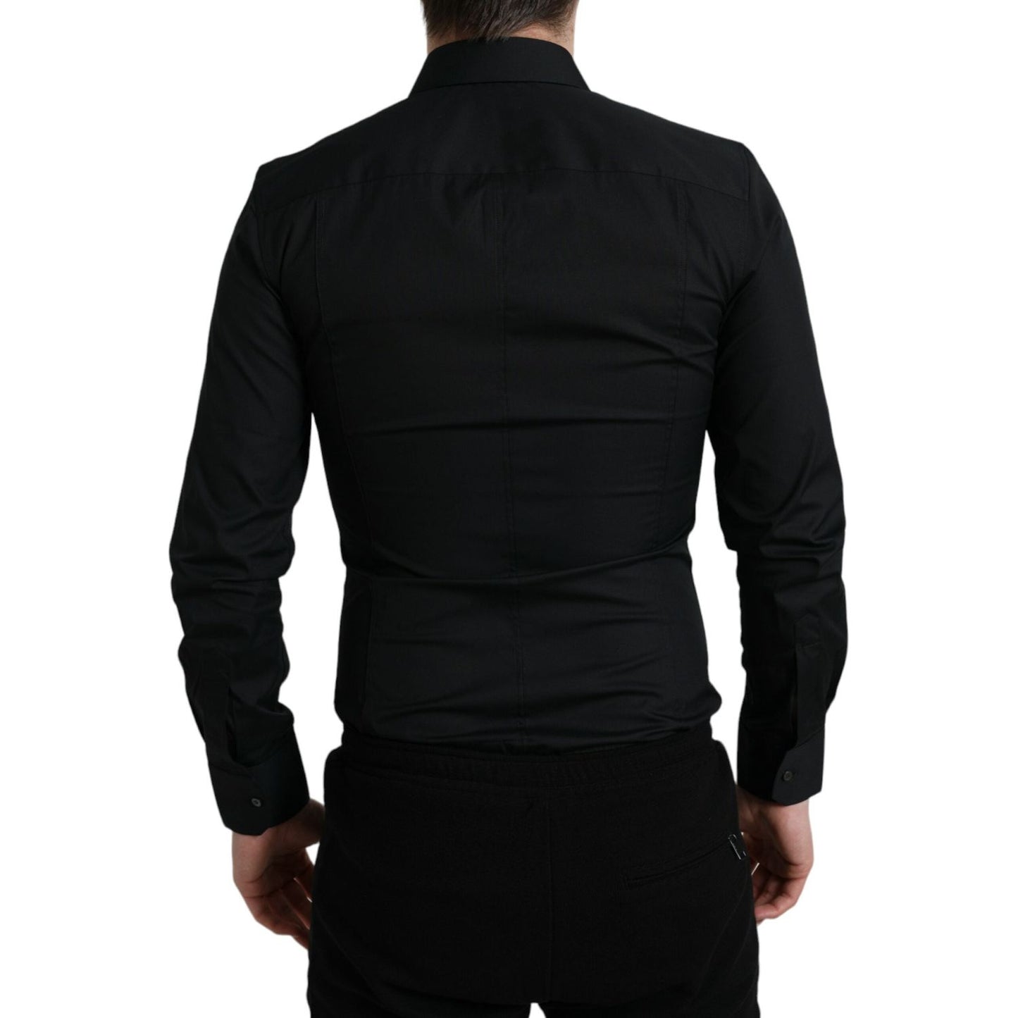 Dolce & Gabbana Elegant Black Slim Fit Italian Dress Shirt black-cotton-stretch-slim-formal-dress-shirt