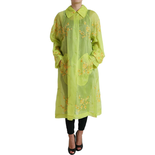 Dolce & Gabbana Elegant Floral Embroidered Silk Jacket green-silk-floral-embroidery-long-coat-jacket